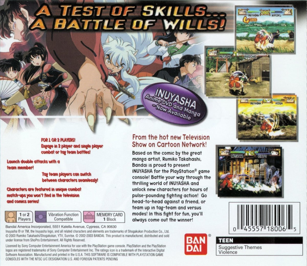 Retro InuYasha A Feudal Fairy Tale PS1 cover art inspired design featuring classic anime fighting game aesthetic vintage PlayStation arena combat Inuyasha Kagome feudal Japan demons sword battles cel shaded style nostalgic 90s anime game presentation back cover art