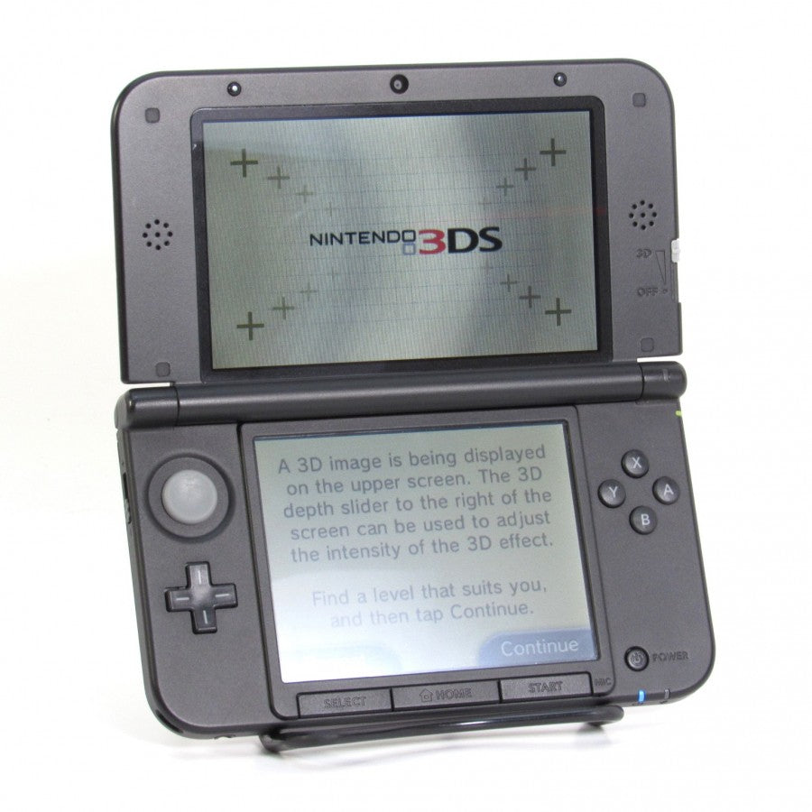 Nintendo 3DS XL Mario and Luigi Silver Edition console featuring exclusive metallic character design, dual screens, and portable handheld gaming experience inside screen view