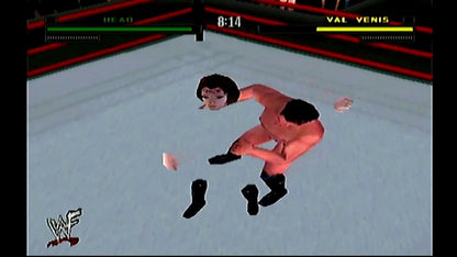 WWF Attitude game for the Sega Dreamcast featuring professional wrestling gameplay with licensed WWF superstars grappling moves signature finishers career mode and multiplayer matches in arcade style wrestling arenas gameplay 