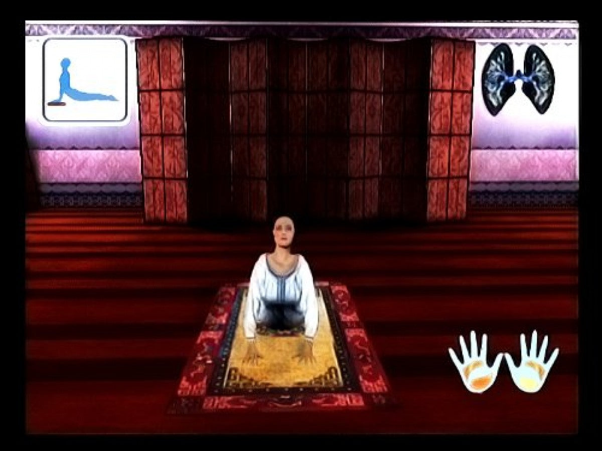 Yoga gameplay for Nintendo Wii (Wii) featuring guided yoga routines with motion‑based controls, relaxing environments, and exercises designed to improve balance, flexibility, and mindfulness.