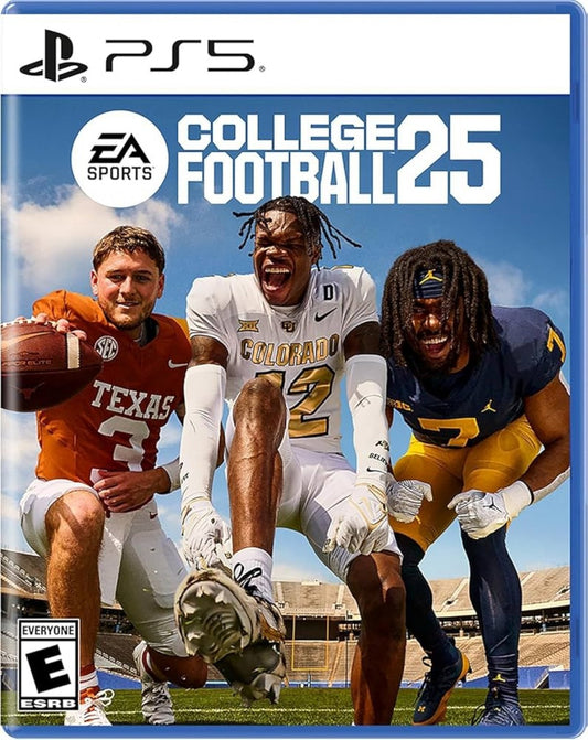 EA Sports College Football 25 PS5 Xbox Series X S video game featuring authentic college football gameplay explosive CampusIQ mechanics 134 FBS teams Dynasty Road To Glory Road To The College Football Playoff and Ultimate Team modes iconic stadium atmospheres traditions Heisman chase and online multiplayer competitive action front cover