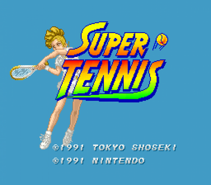 Super Tennis – Super Nintendo Entertainment System (SNES) title screen for retro tennis video game