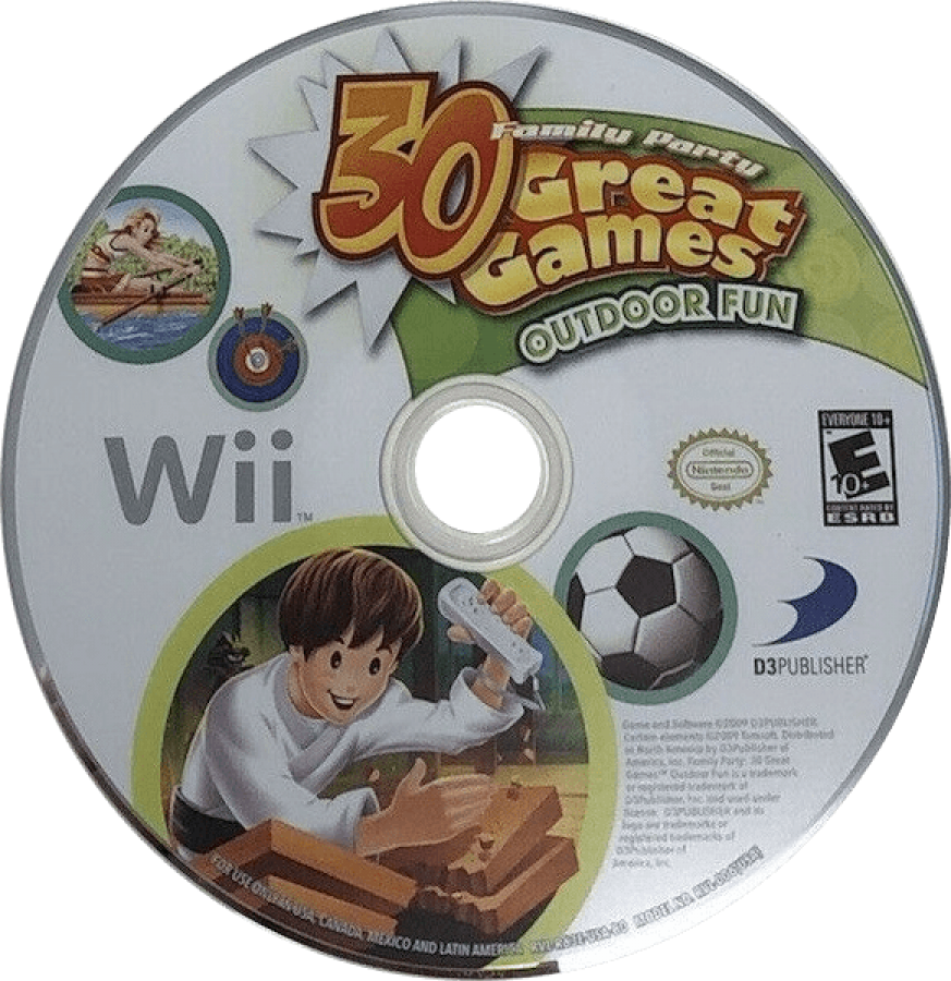 Family Party: 30 Great Games: Outdoor Fun disc cover art for Nintendo Wii (Wii) video game 