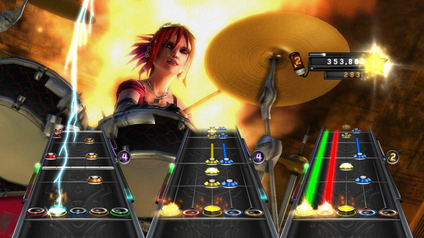 Guitar Hero Warriors of Rock PS3 inspired design featuring rhythm music game aesthetic legendary rock anthems guitar controller gameplay epic fantasy themed campaign band performance action energetic concert atmosphere presentation gameplay  
