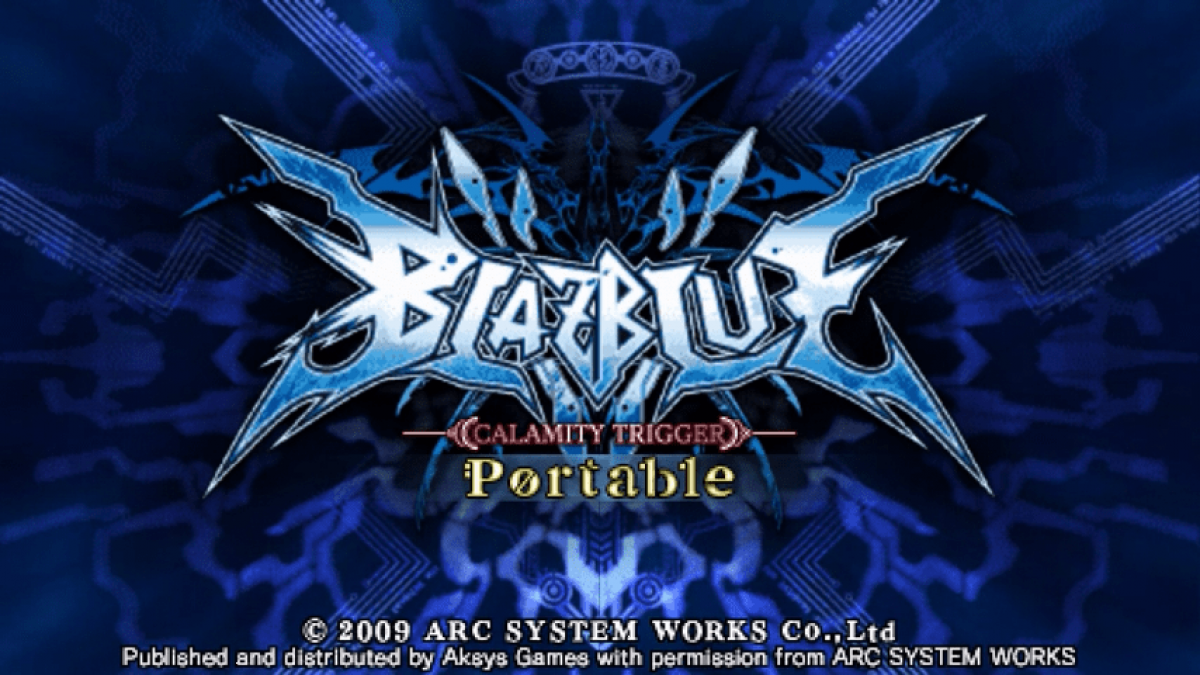 BlazBlue Calamity Trigger Portable UMD for the PlayStation Portable featuring 2D fighting gameplay with anime style visuals character specific abilities multiple modes including Arcade Versus and Story and fast paced one on one combat with a full roster adapted from the console version gameplay 
