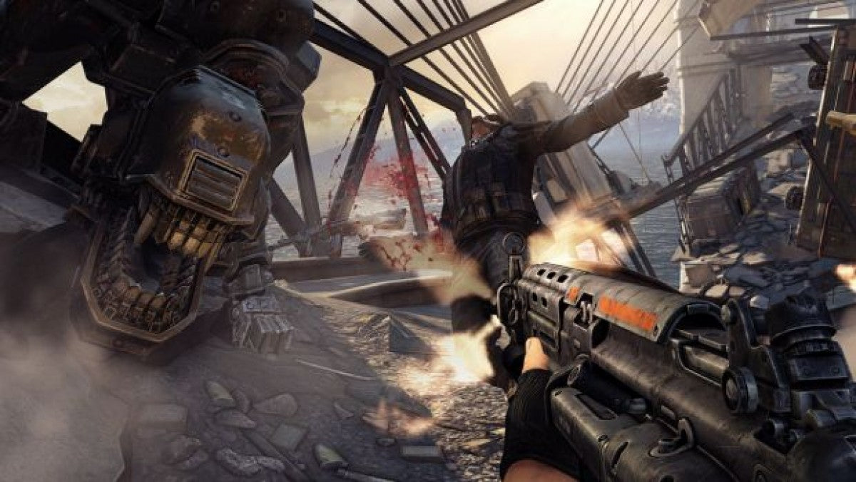 Retro Wolfenstein The New Order Xbox 360 inspired design featuring alternate history first person shooter aesthetic vintage HD era resistance warfare Nazi occupied dystopia intense gunplay cinematic action stealth shooter atmosphere nostalgic Bethesda FPS presentation gameplay