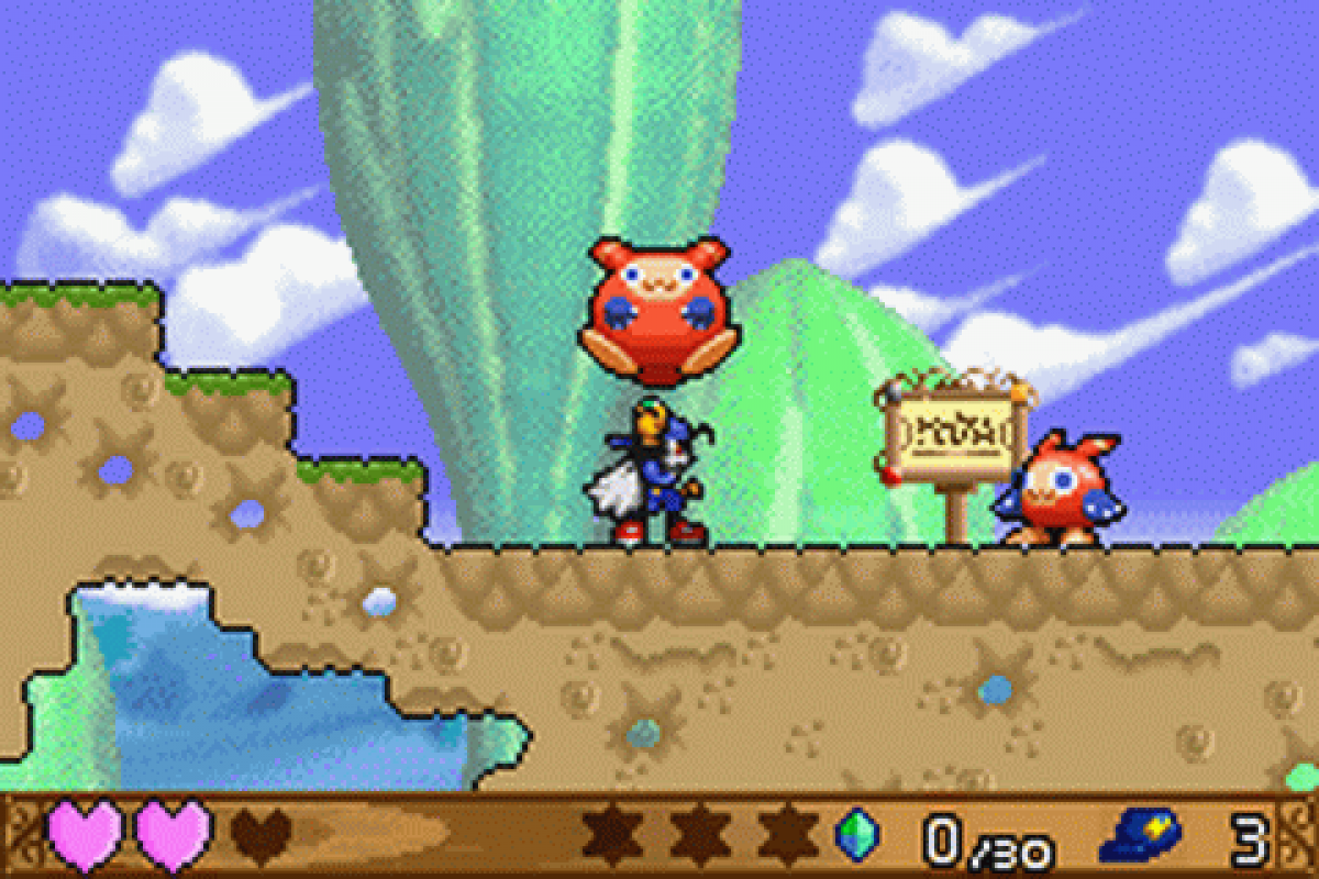 Klonoa Empire of Dreams Game Boy Advance GBA video game featuring action platforming gameplay Klonoa adventure colorful dream worlds enemy encounters puzzle solving wind bullet abilities collectible items and classic handheld Nintendo gameplay retro video game collection collectible gaming appeal gameplay