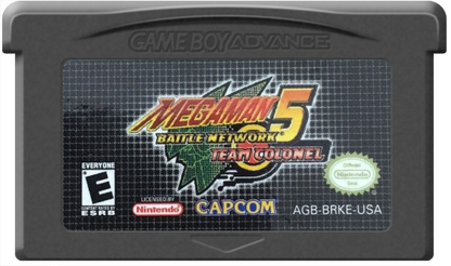 Mega Man Battle Network 5: Team Colonel cartridge cover art for Nintendo Game Boy Advance (GBA) adventure-strategy video game. 