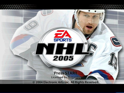 NHL 2005 start screen for Nintendo GameCube (GC) hockey sports video game