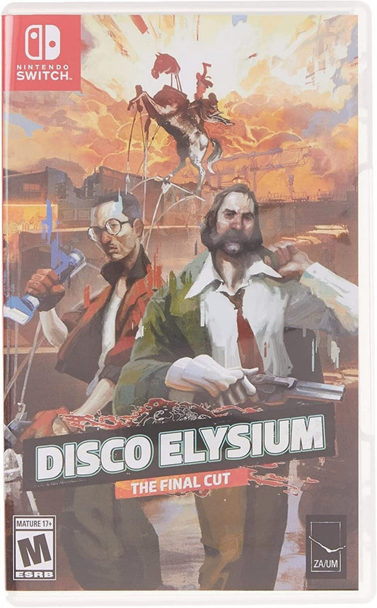 Disco Elysium Nintendo Switch inspired design featuring narrative driven role playing adventure aesthetic deep detective investigation branching dialogue choices richly detailed urban setting philosophical storytelling immersive character development and mystery gameplay presentation front cover