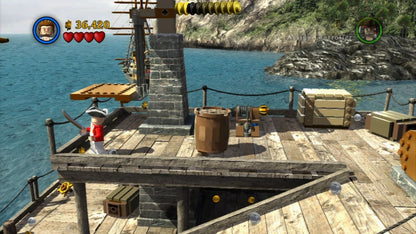 LEGO Pirates of the Caribbean Xbox 360 action-adventure video game featuring brick-based humorous retellings of the first four Pirates of the Caribbean films, cooperative gameplay, character unlocks, ship battles, puzzle solving, and family-friendly exploration built with LEGO’s signature charm and humor. gameplay