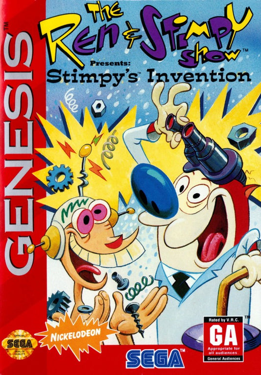 The Ren & Stimpy Show Stimpy’s Invention Sega Genesis retro video game platformer cover art