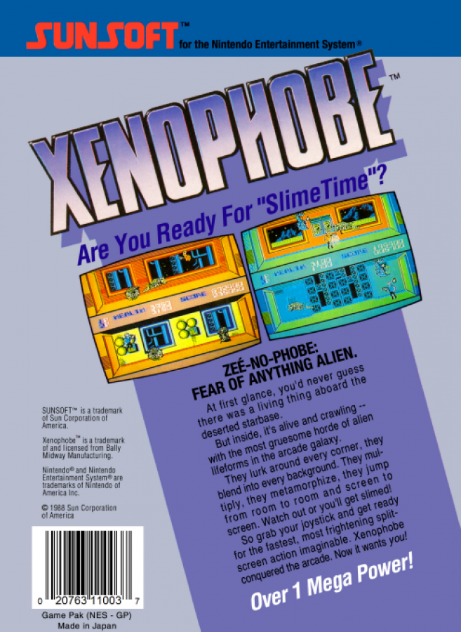 Xenophobe back of box for Nintendo Entertainment System (NES) retro video game