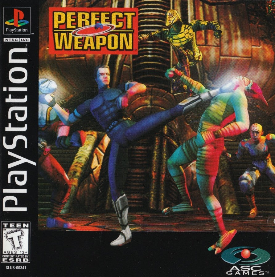 Perfect Weapon action-adventure video game for the original Sony PlayStation (PS1), featuring a powerful warrior battling enemies through futuristic environments, using melee attacks, weapons, special abilities, and fast-paced combat while exploring dangerous levels and taking on challenging bosses cover art