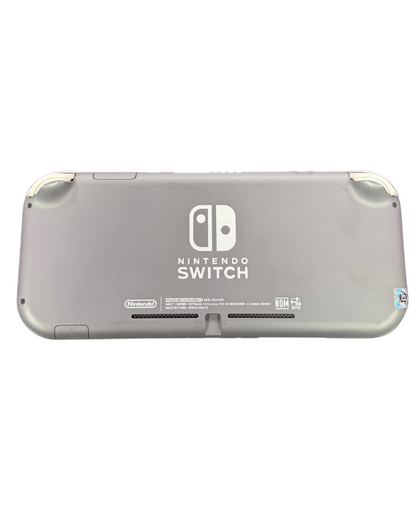 Rear view of the gray Nintendo Switch Lite console with matte gray casing, and logo.