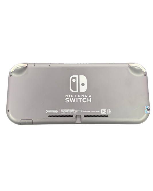 Rear view of the gray Nintendo Switch Lite console with matte gray casing, and logo.
