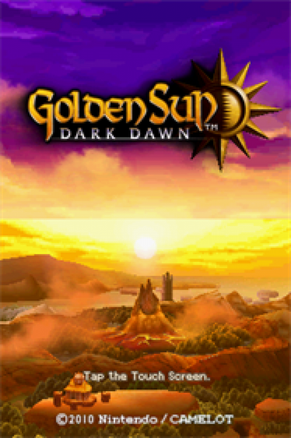 Golden Sun: Dark Dawn start screen for Nintendo DS (DS) fantasy JRPG adventure video game