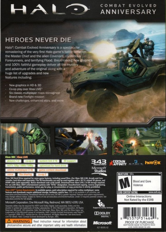 Halo: Combat Evolved Anniversary back of case for Xbox 360 (X360) sci-fi first-person shooter video game