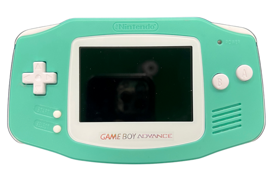 Game Boy Advance System GBA IPS Screen Custom Mint Green Shell Good Condition featuring a vibrant IPS display custom mint green housing classic handheld gaming design portable Game Boy Advance console and retro gaming collectible appeal front turned off
