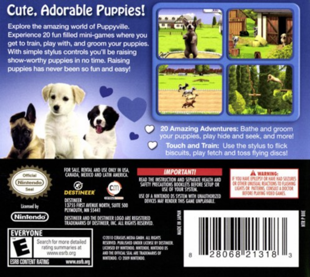 I Love Puppies back cover art for Nintendo DS (DS) video game