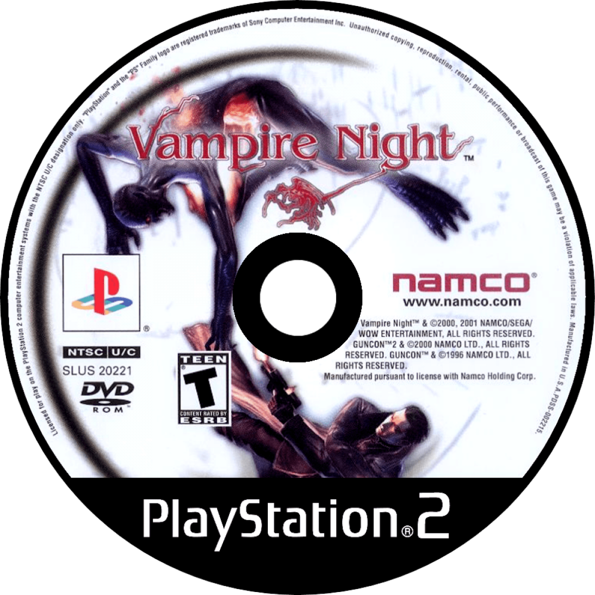 Vampire Night PS2 Sony PlayStation 2 arcade light gun shooter Namco rail shooter GunCon compatible vampire hunting combat gothic horror setting fast paced shooting stages co op arcade gameplay retro gaming PlayStation 2 software video game title disc