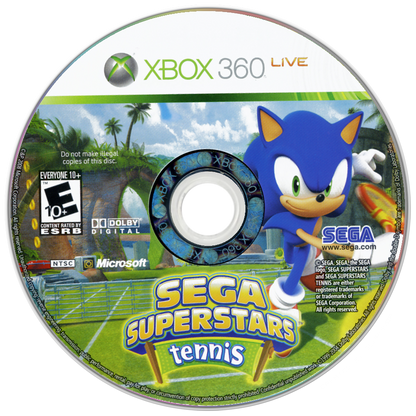 Sega Superstars Tennis and Xbox Live Arcade Xbox 360 inspired design featuring arcade sports and classic gaming collection aesthetic iconic Sega characters colorful tennis competition downloadable arcade favorites fast paced multiplayer action family friendly entertainment nostalgic HD era presentation disc 1 