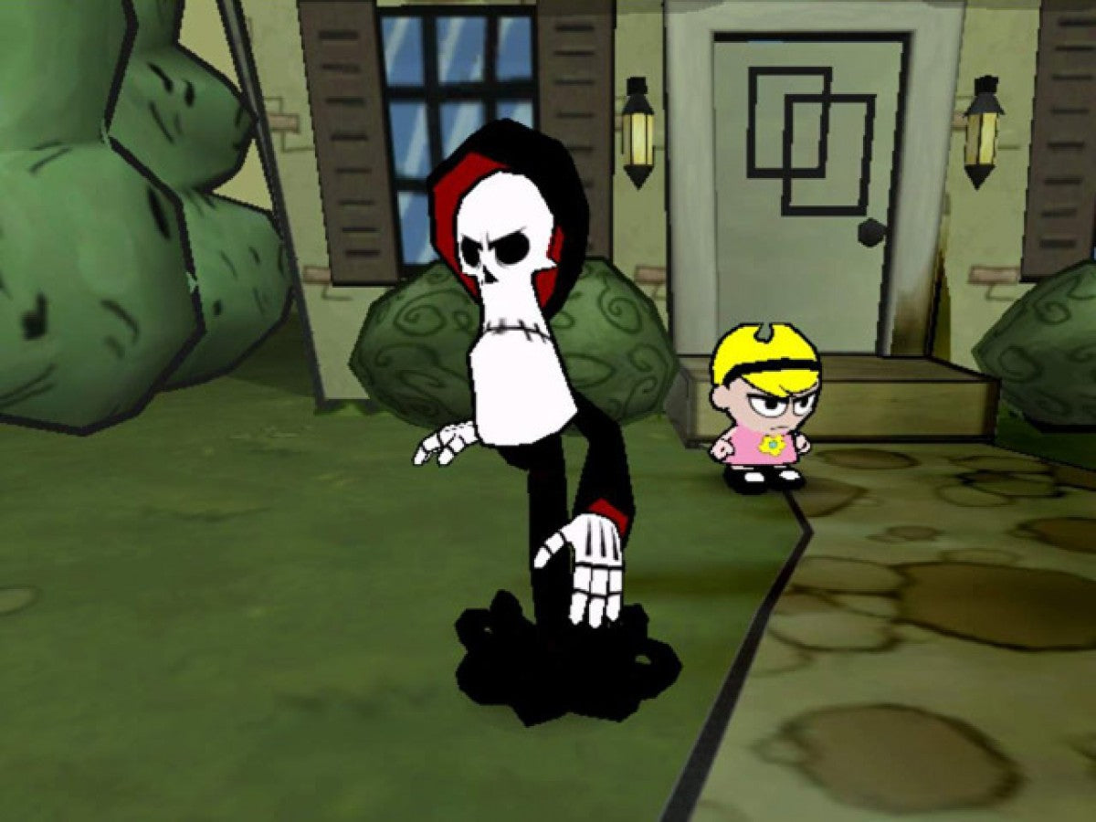 The Grim Adventures of Billy & Mandy PS2 Sony PlayStation 2 action platformer based on Cartoon Network series The Grim Adventures of Billy & Mandy chaotic cartoon comedy gameplay mini games arena battles Grim Reaper characters kids party style retro gaming PlayStation 2 software video game title gameplay