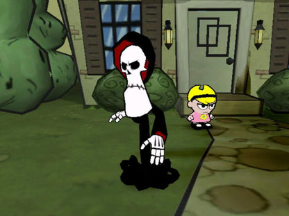 The Grim Adventures of Billy & Mandy PS2 Sony PlayStation 2 action platformer based on Cartoon Network series The Grim Adventures of Billy & Mandy chaotic cartoon comedy gameplay mini games arena battles Grim Reaper characters kids party style retro gaming PlayStation 2 software video game title gameplay
