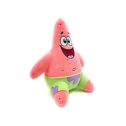 Patrick Star 9 inch plush stuffed toy featuring the SpongeBob SquarePants character in signature green and purple shorts soft huggable fabric collectible cartoon merchandise