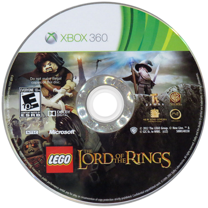 LEGO The Lord of the Rings Xbox 360 cover art for retro video game enthusiasts featuring action adventure gameplay LEGO styled fantasy world exploration cooperative puzzle solving epic story driven quests based on The Lord of the Rings trilogy humorous interpretation of Middle earth and collectible gaming appeal disc