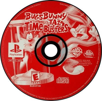 Bugs Bunny and Taz Time Busters PlayStation 1 game featuring cartoon-style platforming, time-travel adventures, and classic Looney Tunes humor disc