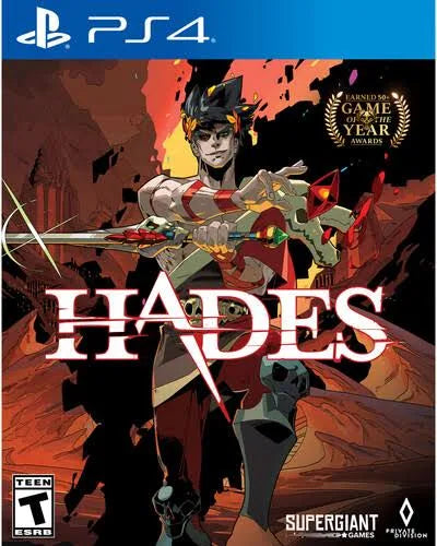 Hades – PlayStation 4 (PS4) video game cover image, action roguelike dungeon crawler