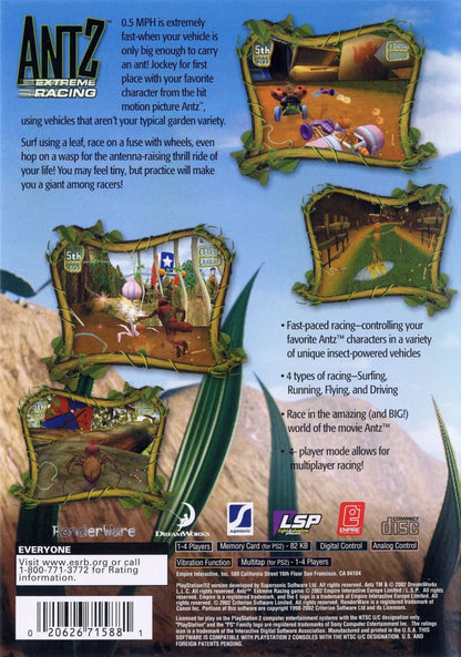Antz Extreme Racing PS2 racing video game back cover art