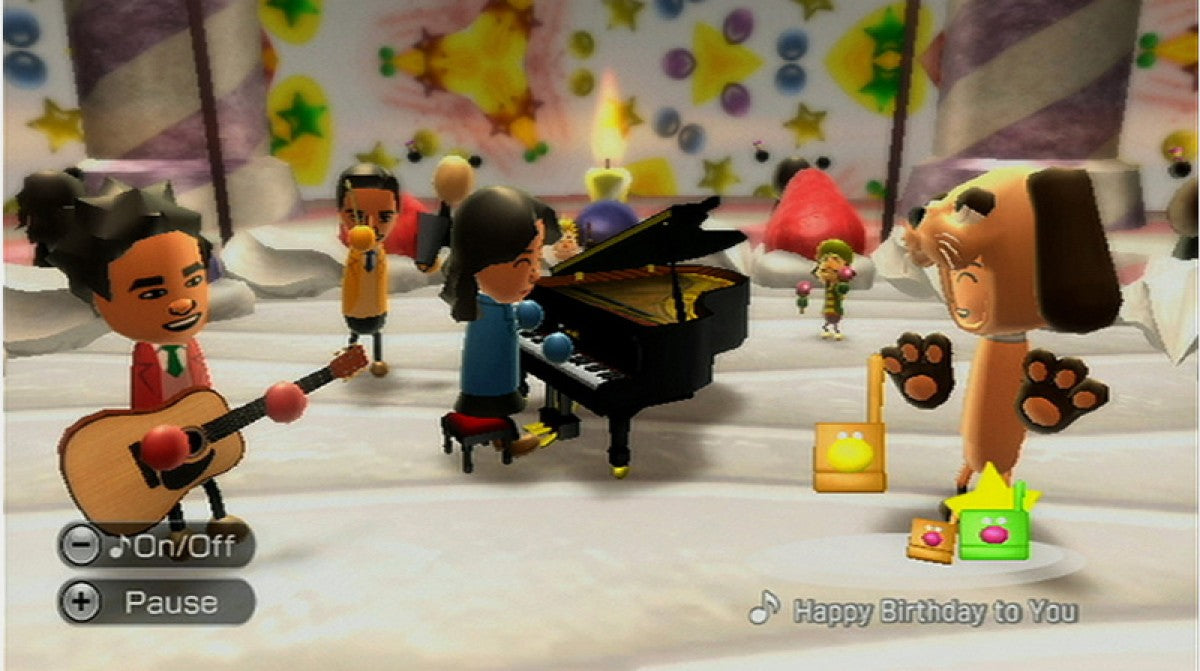 Wii Music gameplay for Nintendo Wii (Wii) featuring motion‑controlled music creation with virtual instruments, jam sessions, and playful performance modes. 