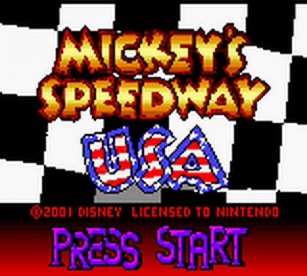 Game Boy Color Mickey’s Speedway USA racing game start menu