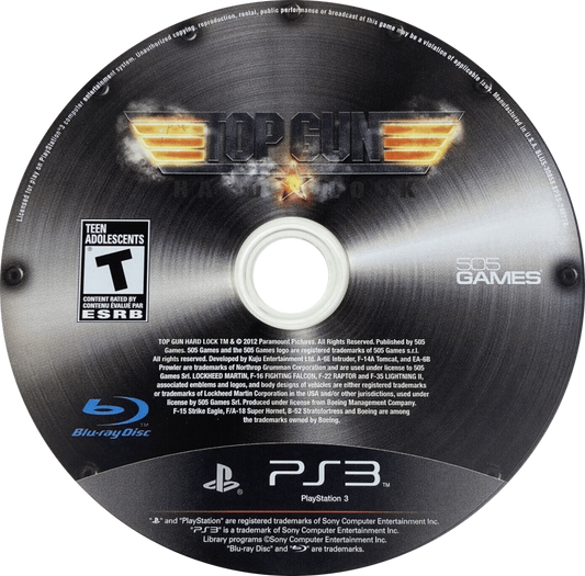 Top Gun Hard Lock disc cover art for PlayStation 3 (PS3) video game.