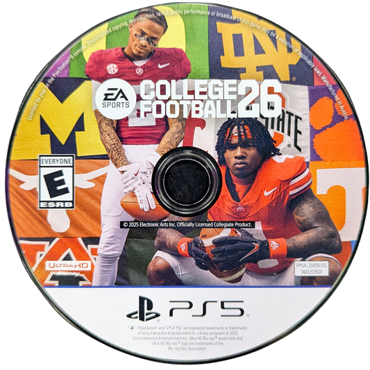 EA Sports College Football 26 PlayStation 5 college football simulation video game featuring 136 FBS schools over 300 authentic coaches 2700 new plays Dynasty Road to Glory College Ultimate Team Road to the College Football Playoff enhanced Stadium Pulse Home Field Advantage dynamic substitutions wear and tear mechanics Heisman Trophy journey recruiting portal authentic game day atmospheres fight songs commentary disc