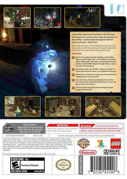 LEGO Harry Potter: Years 1–4 – Nintendo Wii (Wii) action-adventure fantasy platformer video game back of case