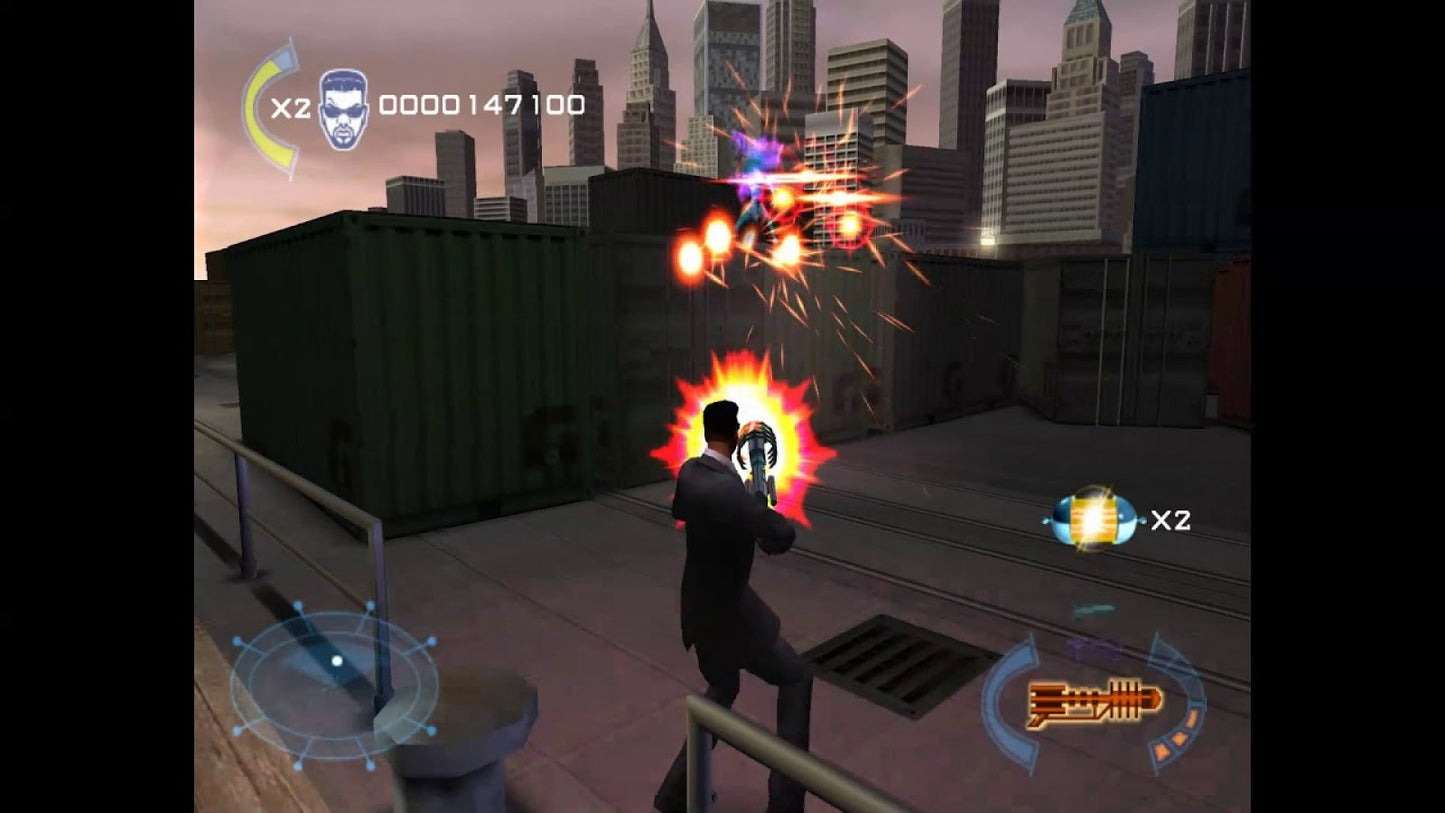Men in Black II Alien Escape GameCube GC video game, third-person shooter, sci-fi action, movie tie-in, adventure gameplay, Nintendo GameCube title gameplay screenshot