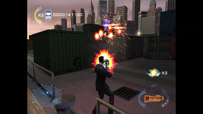 Men in Black II Alien Escape GameCube GC video game, third-person shooter, sci-fi action, movie tie-in, adventure gameplay, Nintendo GameCube title gameplay screenshot