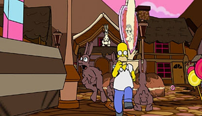 The Simpsons Game PlayStation Portable PSP inspired design featuring comedic action platform adventure aesthetic cel shaded Springfield inspired environments parody driven storytelling playable Simpson family characters humorous side scrolling gameplay and animated cartoon presentation gameplay 