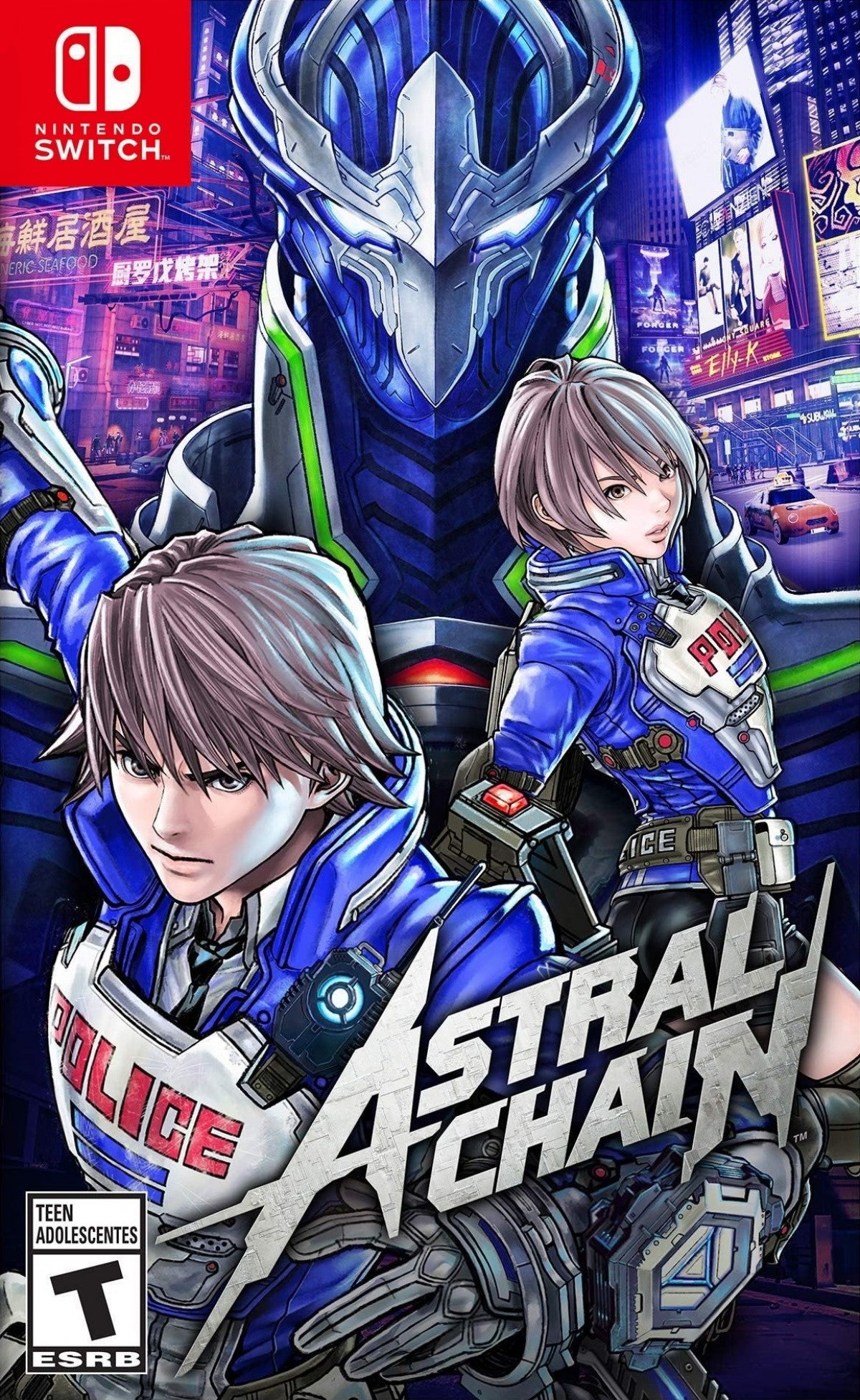 Astral Chain Nintendo Switch game featuring dual-character action combat and futuristic police adventure gameplay front cover