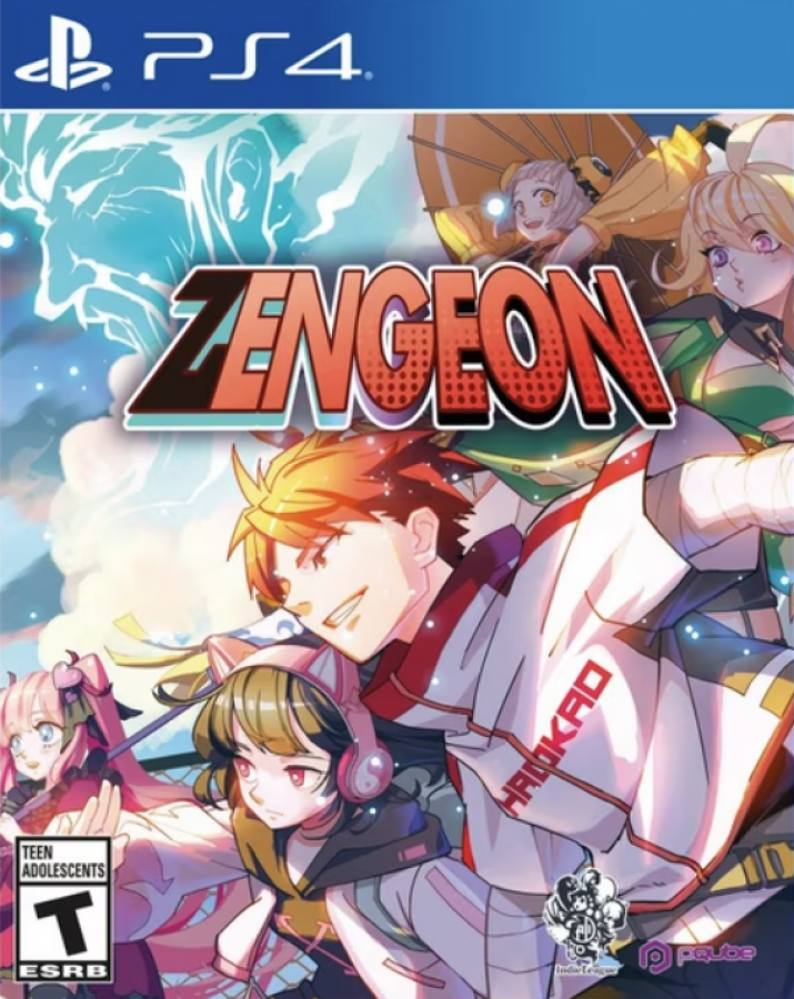 Zengeon for PlayStation 4, cover image for an action role-playing video game with anime-style combat, hack-and-slash gameplay, dungeon crawling, and roguelite fantasy adventure