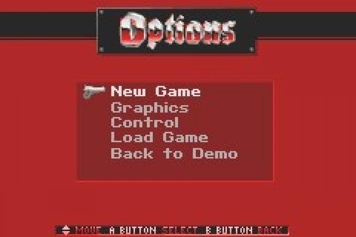 Wolfenstein 3D Game Boy Advance GBA video game featuring first person shooter gameplay Nazi fortress exploration weapon combat enemy encounters secret rooms mission based action and classic handheld gaming retro video game collection collectible gaming appeal start screen