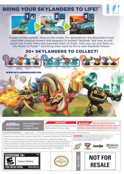 Skylanders: Spyro’s Adventure – Nintendo Wii (Wii) action-adventure platformer toys-to-life video game back of case