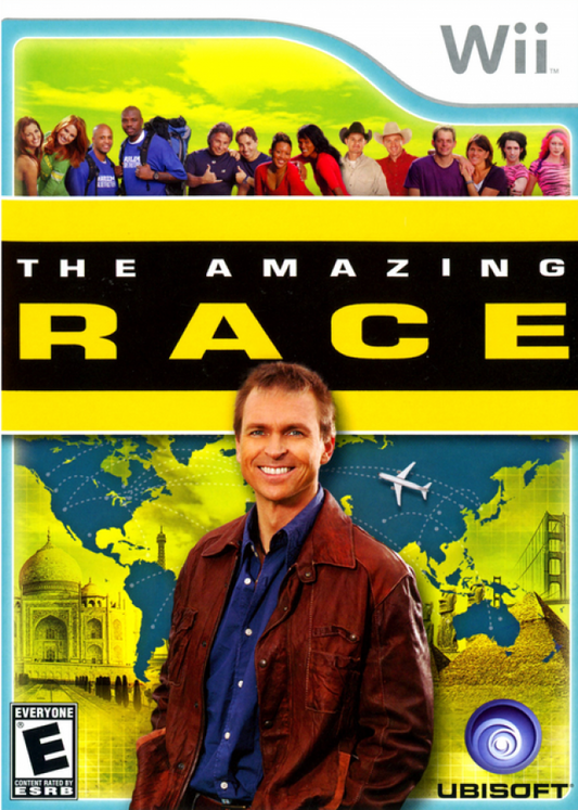 The Amazing Race Nintendo Wii video game, adventure party gameplay, TV show adaptation, multiplayer challenges, Wii console title front cover