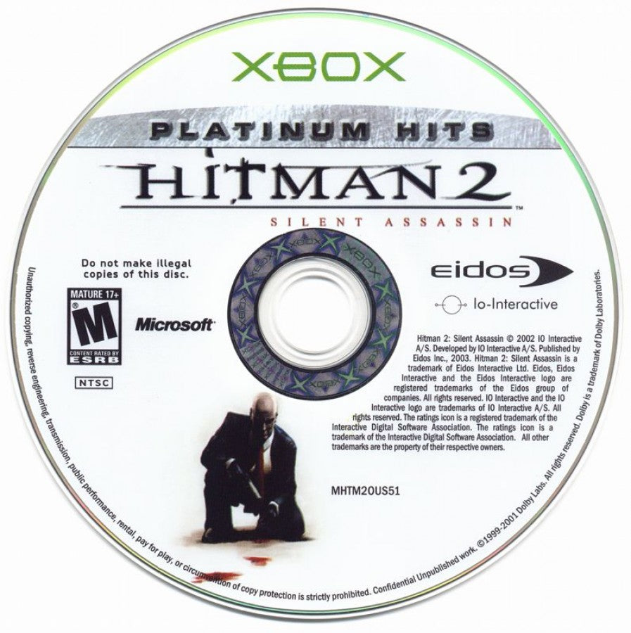 Hitman 2 Silent Assassin for Xbox (Xbox), disc stealth action video game.