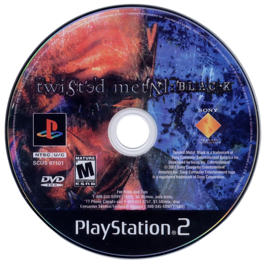 Twisted Metal: Black – PlayStation 2 (PS2) video game disc, vehicular combat.