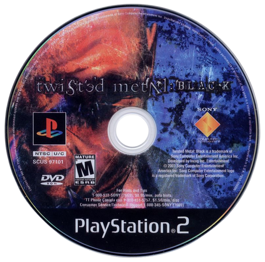 Twisted Metal: Black – PlayStation 2 (PS2) video game disc, vehicular combat.