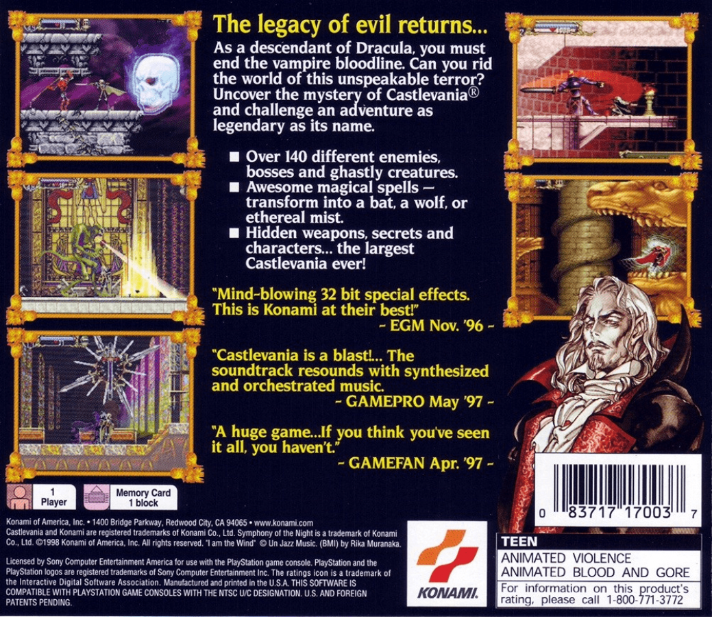 Castlevania: Symphony of the Night [Greatest Hits] Back Cover Art – PlayStation 1 (PS1)